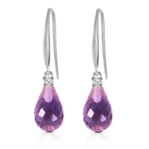 GOLD FISH HOOK EARRINGS WITH DIAMONDS & AMETHYST